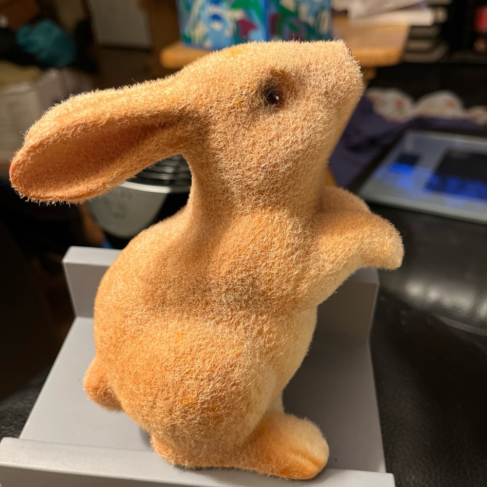Vintage MCM Flocked Ceramic Bunny Rabbit Adorable